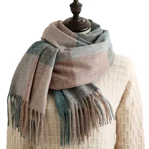 Écharpe d'hiver épaisse en cachemire avec pompon pour femme, châle Pashmina, élégant, motif classique, vente en gros,