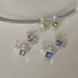 Minimalist Stainless Steel Non Tarnish Free Rhinestone Jewelry Cubic Zirconia Zircon Birthstone <b>Stud</b> <b>Earrings</b> for Women - Product Image 3