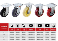 Roues pivotantes en nylon robustes jaunes OEM, 6 à 8 pouces, 450 kg, avec frein, RoHS, pour chariots industriels et équipements