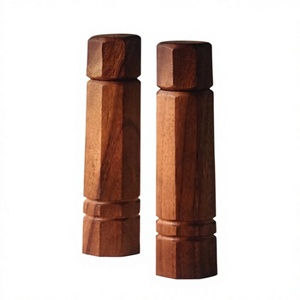 Juego de Molinillos de Sal y Pimienta de Cerámica y Madera de Acacia, Ecológicos, Manuales, Ajustables, Hexagonales, Recargables, para Cocina - Product Image 2