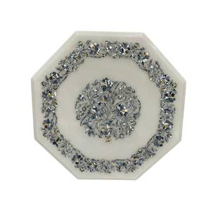 Plateau de table à manger en marbre blanc fait à la main de forme octogonale avec surface solide pour cadeau d'affaires et décoration de la maison - Product Image 3