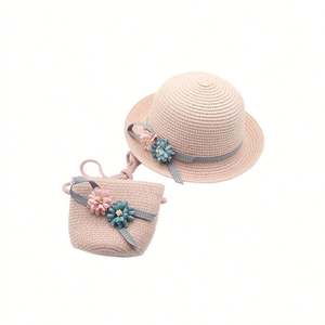 2021 Wholesale Kid Sun Straw Fedora <b>Hat</b> <b>Women</b> Beach and Bag Set - Product Image 1