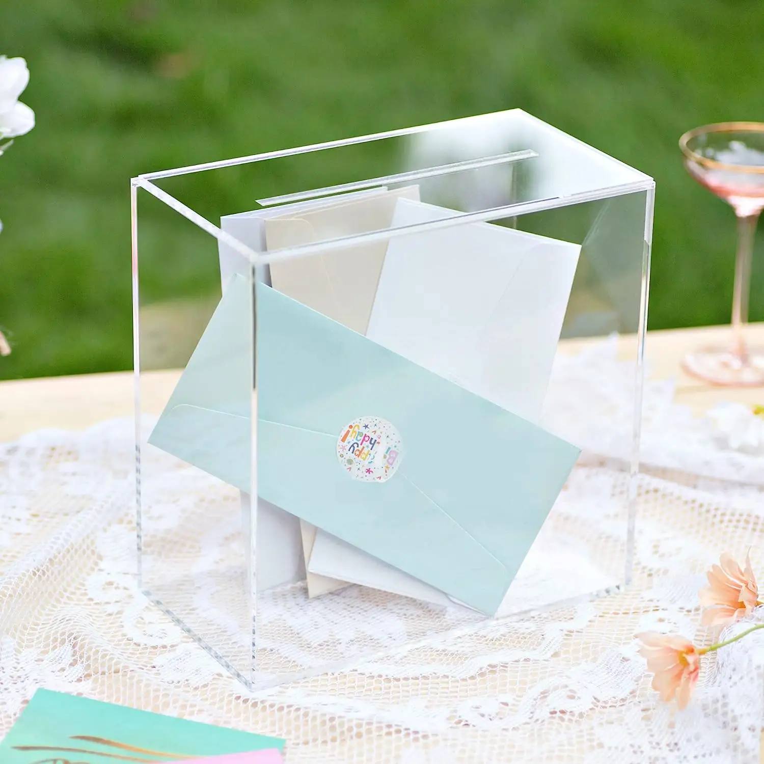 Şeffaf akrilik kart kutusu w/yuvası kalın DIY düğün kutusu boş kişiselleştirilmiş büyük lüks şeffaf akrilik kart kutuları