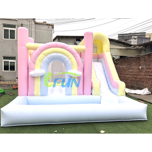 Structure gonflable arc-en-ciel pastel avec <span class=keywords><strong>toboggan</strong></span> et piscine à balles en bâche PVC, combo <span class=keywords><strong>toboggan</strong></span> gonflable pour enfants, idéal pour les mariages - Product Image 4