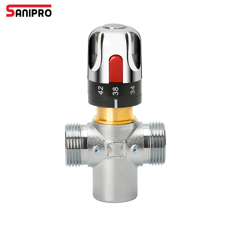 SANIPRO Thermostatic Valve G1 Electroplated Copper Mixing Control Valves for Solar Heating System Water Pipe Bathroom Kitchen