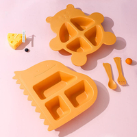 Service de vaisselle pour enfants en plastique sans BPA, de qualité alimentaire, écologique, avec motifs de dessins animés mignons, en forme d'animaux, comprenant une assiette, des couverts et une tasse.