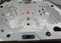 Spa de jardin extérieur en acrylique avec panneau intelligent, chauffage à température constante, massage à bulles, fonction surf et éclairage LED avec jupe décorative