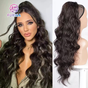 FURINA Vente en gros Extensions de cheveux synthétiques super douces longues bouclées crépues Deep Wave I-tip Queue de cheval à cordon avec peigne Clip-in - Product Image 2