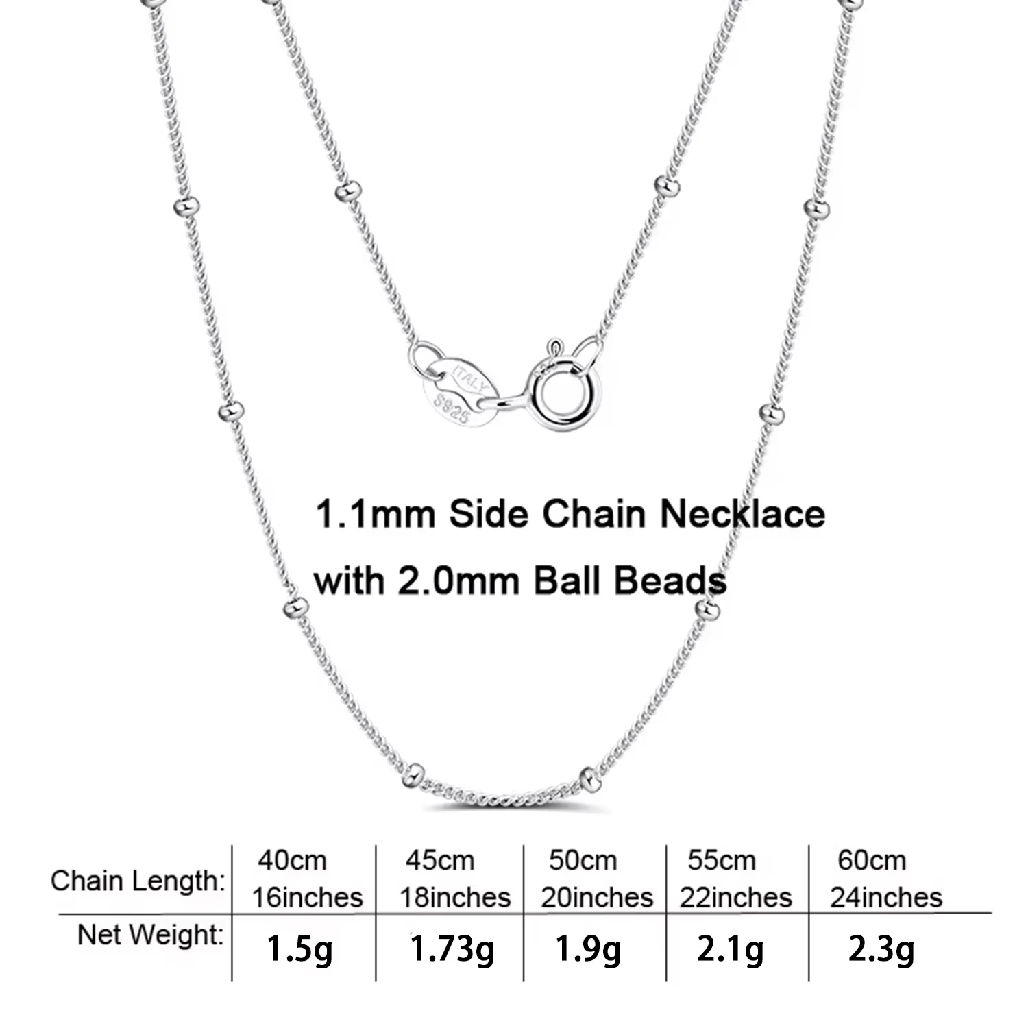 Catena a Maglia Cubana Argento 925 - 1MM con Perline da 2MM