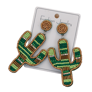 Pendientes colgantes de cactus verde con cuentas hechos a mano, lindos pendientes colgantes de estilo bohemio con diseño de planta para mujer, pendientes colgantes de moda, pendientes personalizados. - Product Image 1