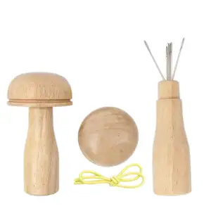 Household multifunctional sewing tools darning mushroom wooden darning tool with needles storage