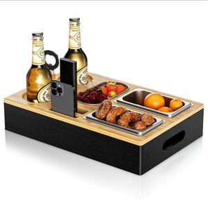 Solid Wood Snack Tray With Compartments For Fruit Drinks And <b>Phone</b> <b>Holder</b> <b>Desktop</b> Organizer For Living Room Or Hotel Use - Product Image 1