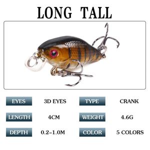 Leurres de pêche crankbait 40mm/4.6g pour eau douce/eau salée, plongeant en profondeur, pour la truite, le bar, le snapper, le walleye, le crappie, le bar de mer et le zander - Product Image 2