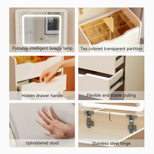 خزانة تخزين وطاولة مكياج عصرية بسيطة متعددة الوظائف بسطح قلاب مع مرآة صغيرة وإضاءة ليد لأثاث غرف النوم - Product Image 3