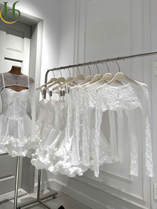 Ensemble 2 pièces : Robe mini sans bretelles à volants et cardigan en dentelle, respirant, à manches longues, coupe courte, fabriqué au Vietnam, style élégant pour soirée, col montant - Product Image 5