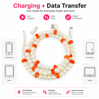Pengisi Daya Ponsel Berhias Mutiara Oranye Musim Panas 4 in 1 Kabel USB Multi Pengisian Cepat Aksesoris Mobil Kreatif Hadiah Fashion Tipe C