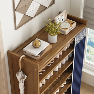 Zapatero para el hogar, para la entrada, pasillo interior, uso en exteriores, organizador de almacenamiento pequeño y estrecho que ahorra espacio con cubierta de cortina. - Product Image 2