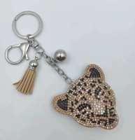 Koningsblauwe cheetah-vormige stijlvolle sleutelhanger met volledig strass-versiering en kwastjes, hoogwaardige bestseller charme hangende ornament