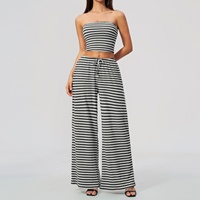 Ensemble 2 pièces de shorts de yoga grande taille haut de gamme anti-transpiration, rayés, décontractés, taille élastique, jambes larges pour femme