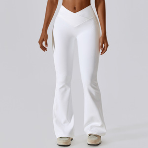 Pantalons de yoga taille haute sans couture pour femmes Leggings Leggings à taille croisée à motif solide - Product Image 5