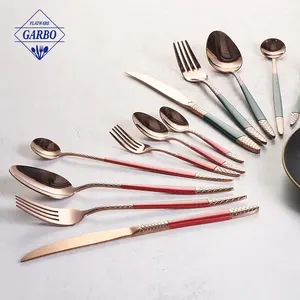 Stainless Steel Silverware dinner Cutlery Rose Gold Portable Cutlery Sets dinner fork spoon knife set coloured handle cutlery