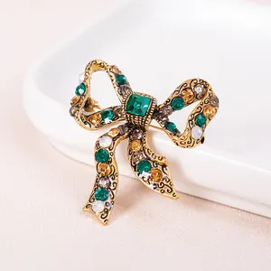 Vintage Jewelry Large Bowknot Crystal Brooch Pin Colorful Rhinestone Bow Brooches For Women