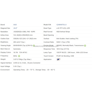 ใหม่ 24 นิ้ว 1920×1080 FHD จอ LCD อุตสาหกรรมสำหรับเวิร์กสเตชันอุตสาหกรรมและจอแสดงผลสาธารณะ G240HVT01.0 - Product Image 4