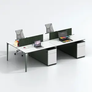 现代模块化办公家具线性工作室工作站4人员工白色集群办公桌