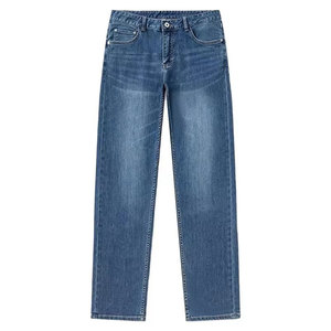 Pantalones Vaqueros de Mezclilla Azul Medio, Estilo Urbano, Corte Recto <span class=keywords><strong>Regular</strong></span>, Tallas Grandes, Venta al Por Mayor, <span class=keywords><strong>Jeans</strong></span> para <span class=keywords><strong>Hombre</strong></span> - Product Image 2