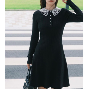 chinese dress ladies The Long Sleeve Peter Pan Dress in Ebony main image 0
