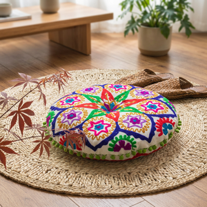 Cojines de meditación bordados multicolores para decoración del hogar para uso en hoteles y hospitales importados de la India - Product Image 2