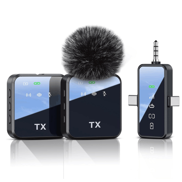 18H Battery Life 328ft Transmission Range Mini Condenser Microphone for IPhone/Android Wireless Microphone Microphone/Camera