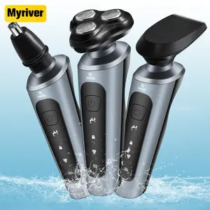 Myriver su geçirmez elektrikli yüz tıraş erkekler jileti, 3D yüzen bıçak yıkanabilir USB şarj edilebilir tıraş sakal makinesi