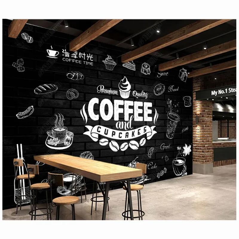 Hand Painted Peel And Sticker Wall Mural Coffee Shop Brick Wallpaper Home Decoration