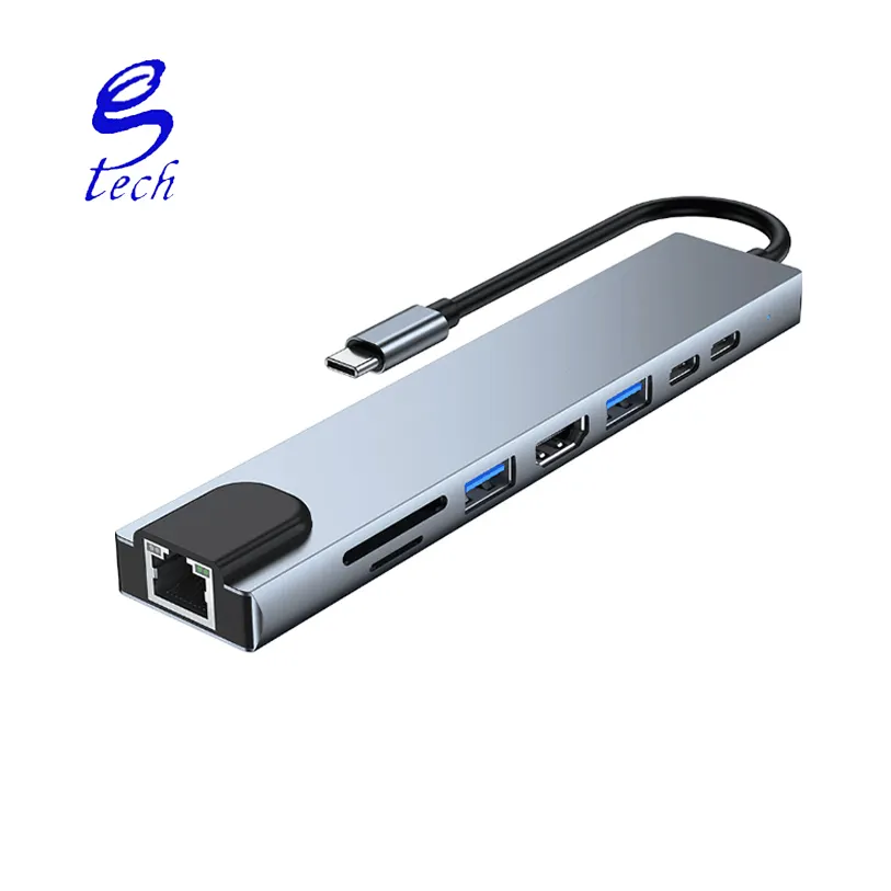 Adaptor multifungsi hub Usb Tipe c 8 in 1, stasiun Dok 2017L PD100w hub usb Tipe c kualitas tinggi