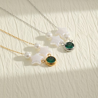 Collier en acier inoxydable 316L, collier avec étoile, imitation perle, pendentif en zircon vert