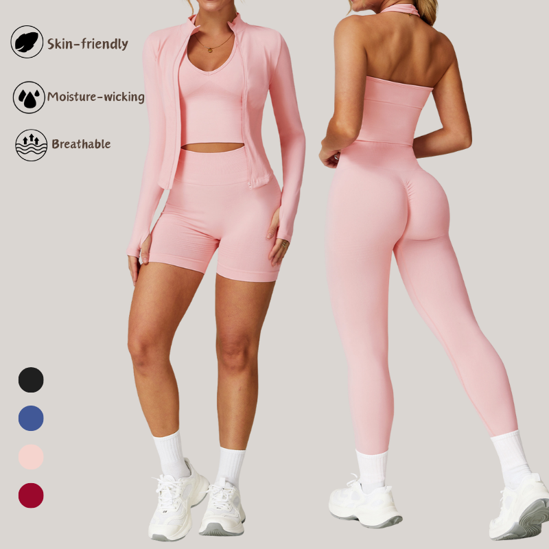 Yoga Leggings 3 Piece Women Fitness Yoga Set High Elastic Gym Workout Clothes Long Sleeve Jacket High Waist Leggings Seamless...