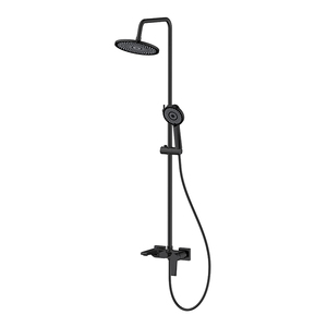 Set <span class=keywords><strong>Doccia</strong></span> Moderno a Parete in Ottone Massiccio Lucido con Miscelatore Monocomando Caldo/Freddo, Getto a Pioggia e Barra Scorrevole, 3 Fori in Ceramica - Product Image 1