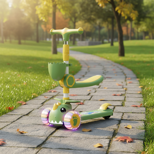 Trottinette enfant 3-en-1 avec siège amovible, design <span class=keywords><strong>petit</strong></span> <span class=keywords><strong>dinosaure</strong></span>, pliable, 3 roues, en plastique, pour usage extérieur - Product Image 1