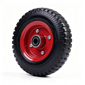 8x2.5 <b>Flat</b> Free Solid Rubber Wheel Knobby Tread Red Powder Coated Steel Rim Wheel for Hand Truck Garden <b>Trolley</b> Utility Cart - Product Image 3
