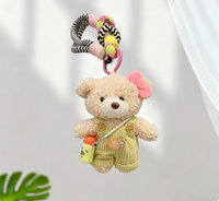 Pantalon cargo en peluche mignon et une sangle bandoulière pour bouteille d'eau avec un porte-clés en forme d'ours en peluche et accessoire de suspension pour sac