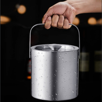 Seau à glace isotherme en acier inoxydable à double paroi avec couvercle en bois, refroidisseur de bouteilles de vin pour fêtes, personnalisable