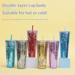 BPA FREE 26Oz 750Ml <b>Large</b> Capacity Double-Layer Minimalist Transparent Plastic Outdoor Drinking Tumbler Mug <b>Cup</b> With Straw - Product Image 3