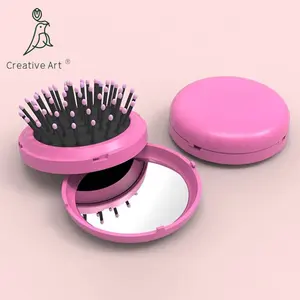 Spazzola per capelli in nylon con logo personalizzato a specchio di vendita calda mini spazzola per capelli pieghevole portatile con spazzola per capelli rotonda a specchio
