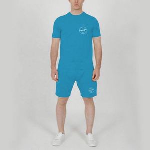 Conjunto de camiseta y pantalones cortos de algodón con logotipo de impresión digital personalizado para hombre, Conjunto de camiseta y pantalones cortos suaves unisex - Product Image 4