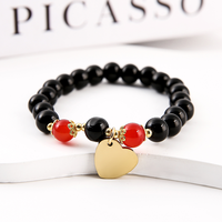 Bracelet en perles d'obsidienne Ywyougang, breloque cœur vierge gravable, élastique, assorti pour couple, cadeau de Saint-Valentin