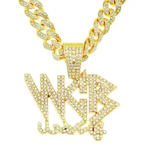 Hot selling three-dimensional letter pendant necklace with diamond inlay domineering and cool Cuban chain