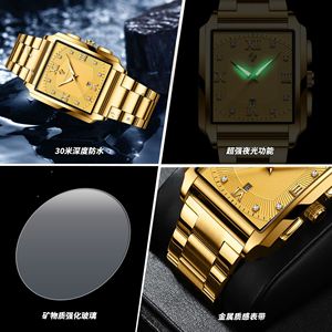 Binbond Men's <b>Rectangular</b> Stainless Steel Quartz <b>Watch</b> With Calendar 30M Waterproof Folding Clasp Analog Display - Product Image 4