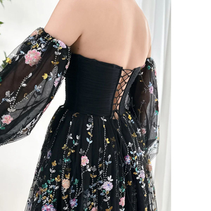 Abito <span class=keywords><strong>da</strong></span> <span class=keywords><strong>sera</strong></span> elegante di fascia alta <span class=keywords><strong>da</strong></span> donna in pizzo multicolore Top con ricamo floreale in vita naturale stile Party - Product Image 6