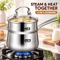 Casserole et cuiseur vapeur 2-en-1 en acier inoxydable 16 cm 18 cm, faitout robuste avec couvercle en verre trempé